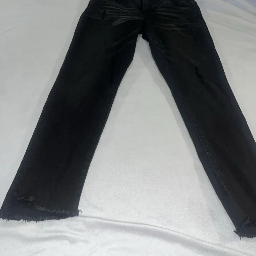 Sz 8 Democracy Ab Technology Gray Lightly Distressed Skinny Jeans W Frayed Hem